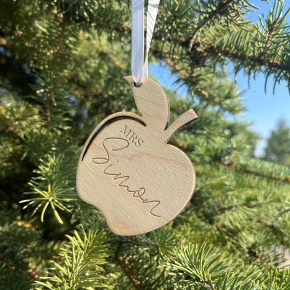 Custom Handmade Wooden Teacher Apple Ornament - Picture 4 of 5